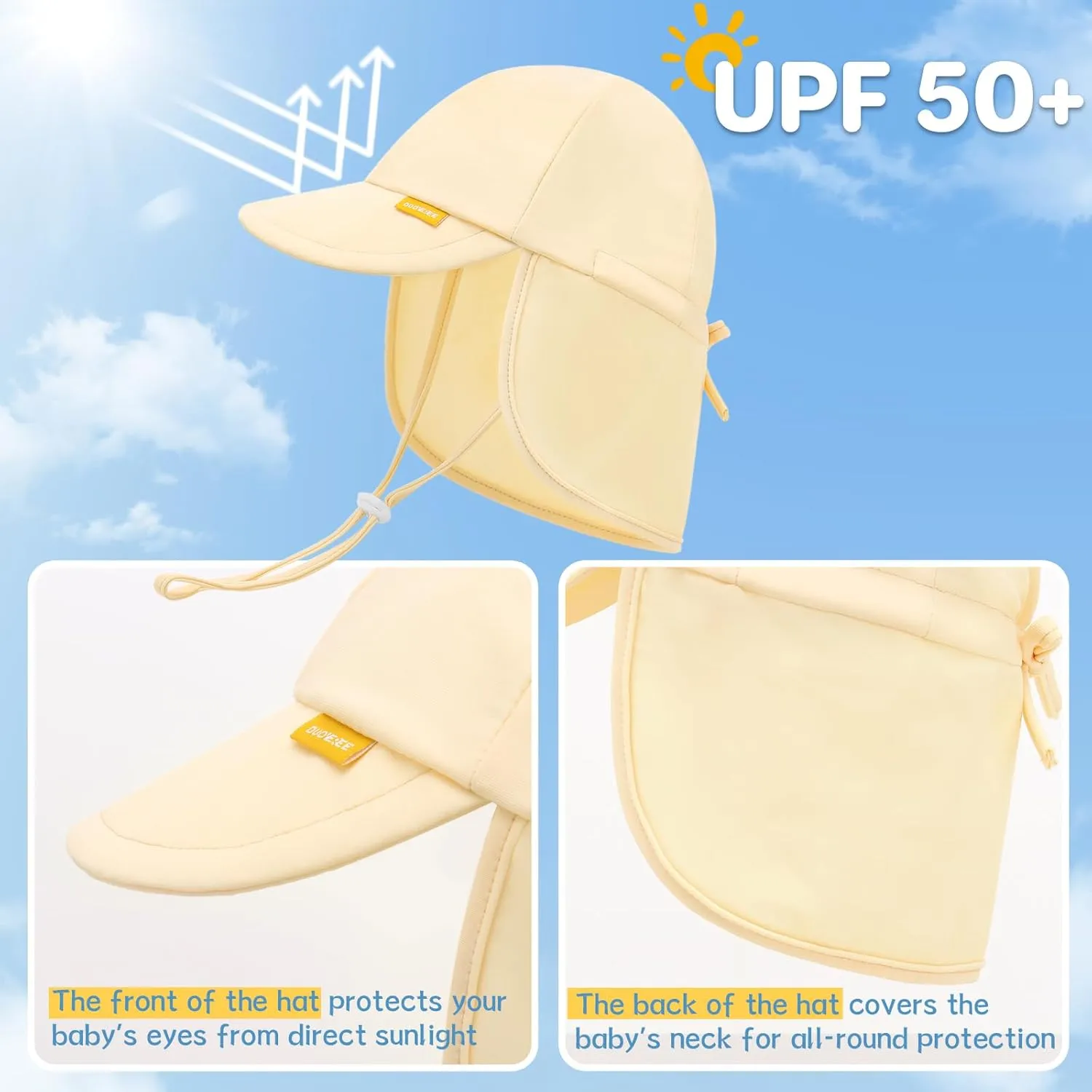 Adjustable Baby Sun Hats with UPF50  & Neck Flap Protection - Perfect Swim & Play Toddler Hat for Girls & Boys