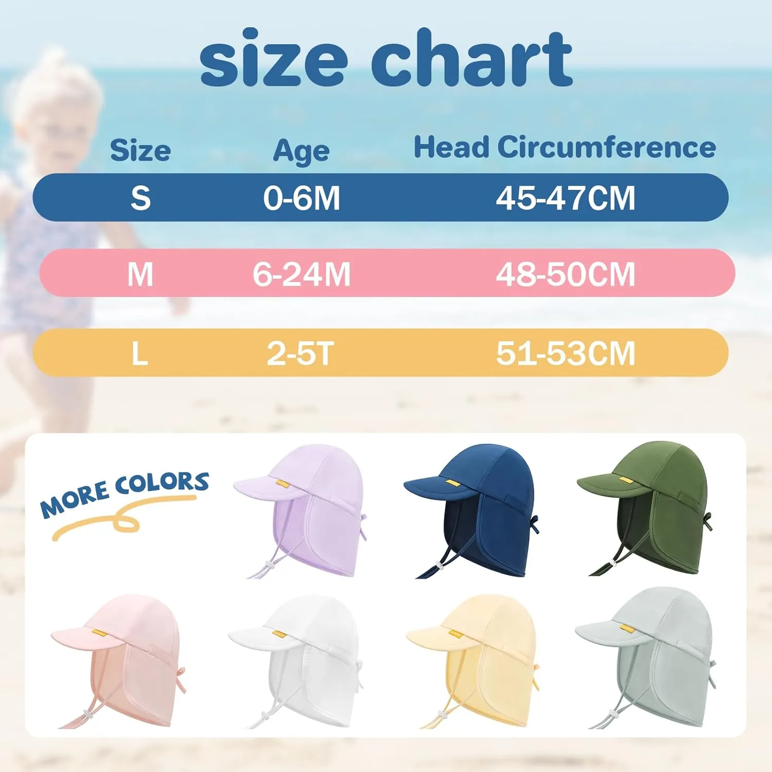 Adjustable Baby Sun Hats with UPF50  & Neck Flap Protection - Perfect Swim & Play Toddler Hat for Girls & Boys