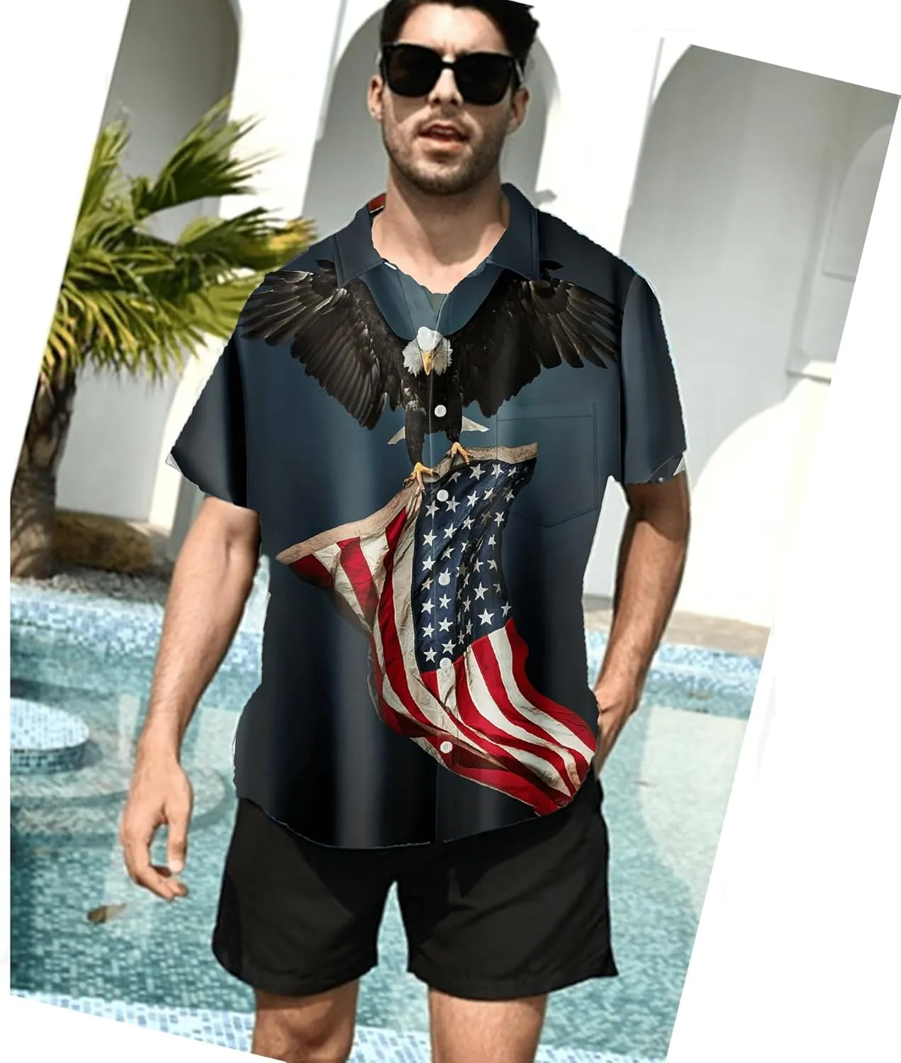 American Flag Shirts for Men,Short Sleeve Button Down Patriotic Shirts for Men