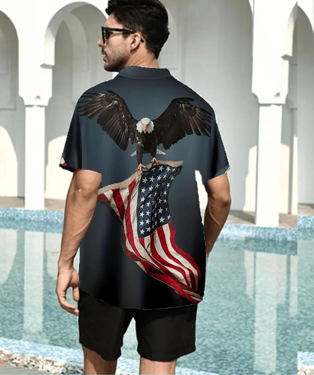American Flag Shirts for Men,Short Sleeve Button Down Patriotic Shirts for Men