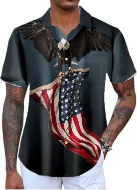 American Flag Shirts for Men,Short Sleeve Button Down Patriotic Shirts for Men