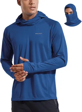 baleaf Men's Sun Protection Hoodie Shirt UPF 50  Long Sleeve UV SPF T-Shirts with Mask Rash Guard Fishing Lightweight