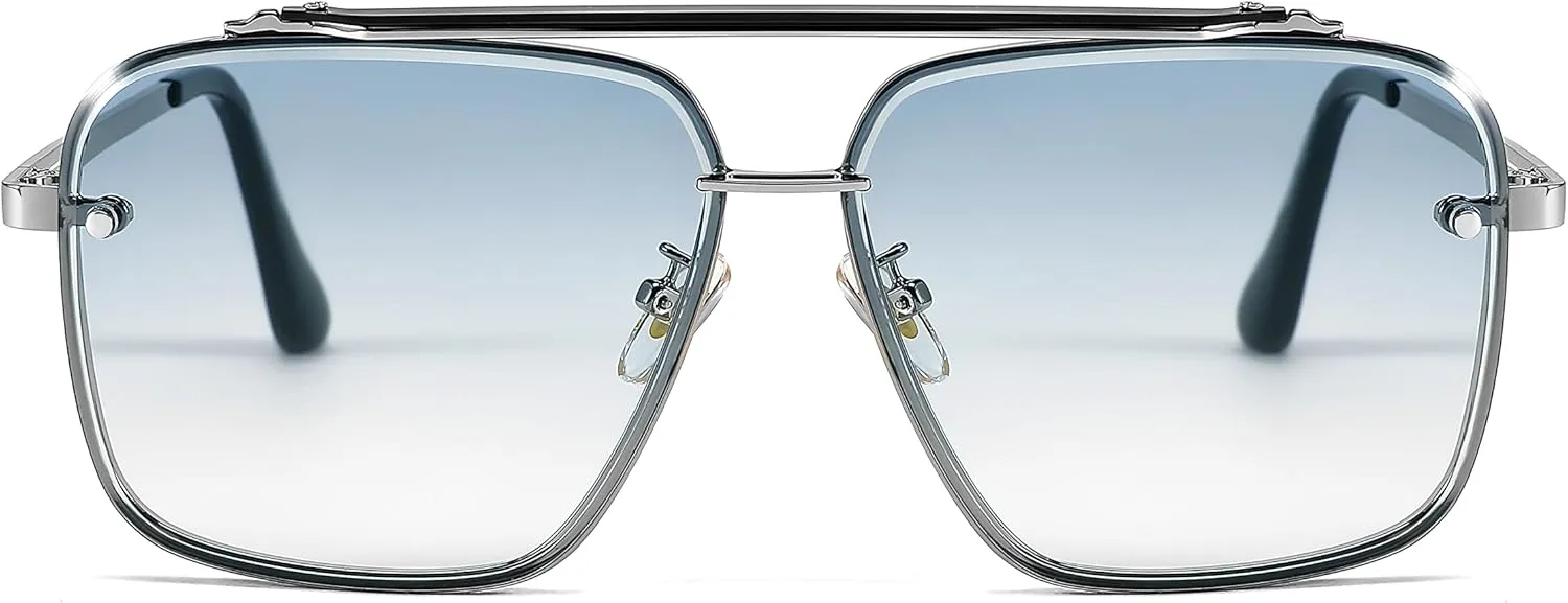 FEISEDY Sunglasses, Fashion Square Pilot Sunglasses, Vintage Metal Gradient Glasses for Men and Women, B4104