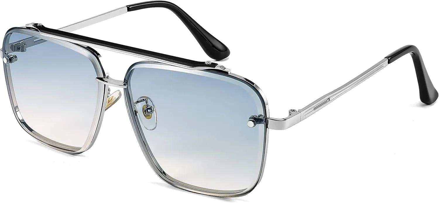FEISEDY Sunglasses, Fashion Square Pilot Sunglasses, Vintage Metal Gradient Glasses for Men and Women, B4104