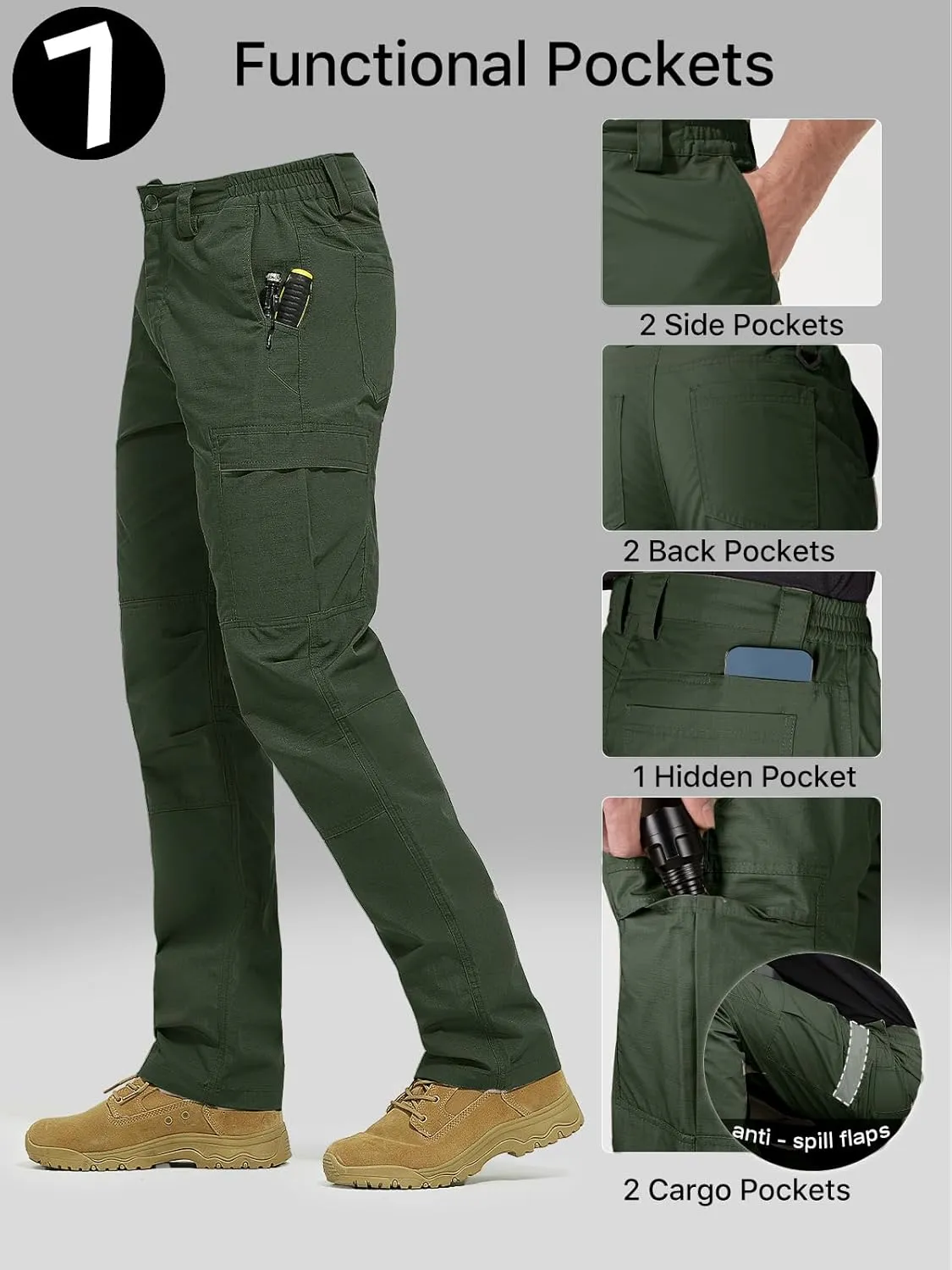 FREE SOLDIER Men's Cargo Pants Water Resistant Ripstop Tactical Pants for Men Work Pants Lightweight Outdoor Hiking Pants Men