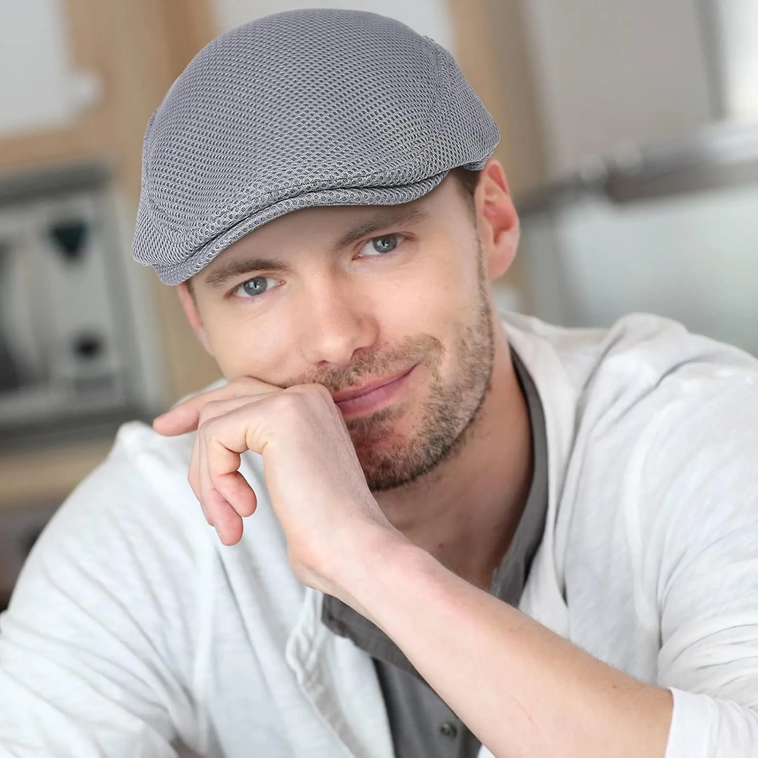 Geyoga 6 Pieces Men's Mesh Flat Cap Breathable Summer Newsboy Hat Cabbie Flat Cap