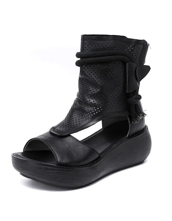 Summer Open Toe Side Hollow Leather Sandals