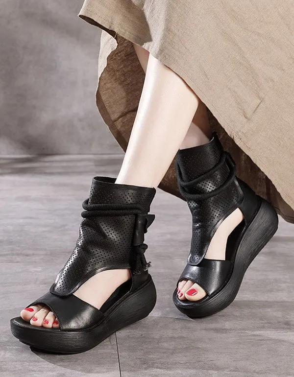Summer Open Toe Side Hollow Leather Sandals