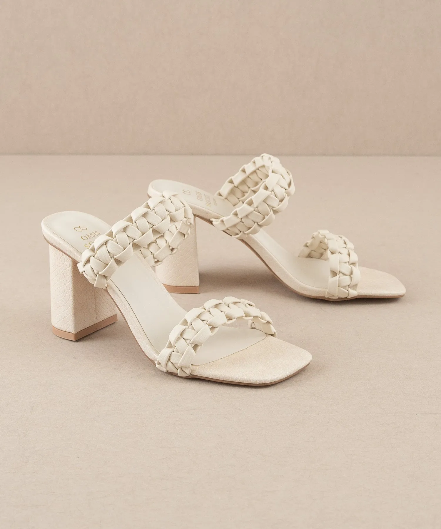The Heidi | Beige Braided Band Sandal Heel