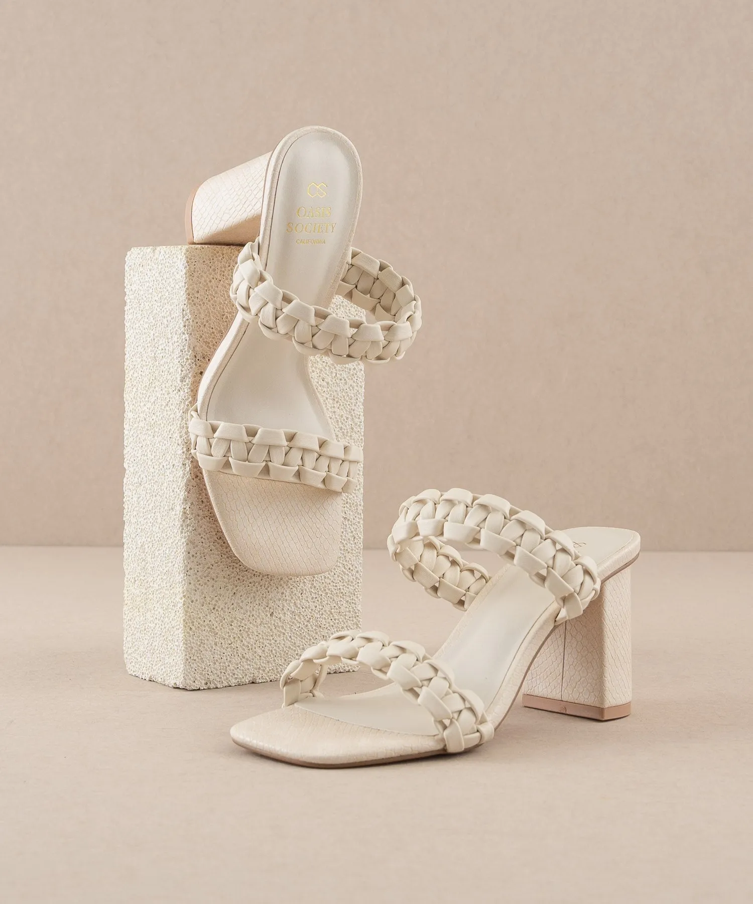 The Heidi | Beige Braided Band Sandal Heel