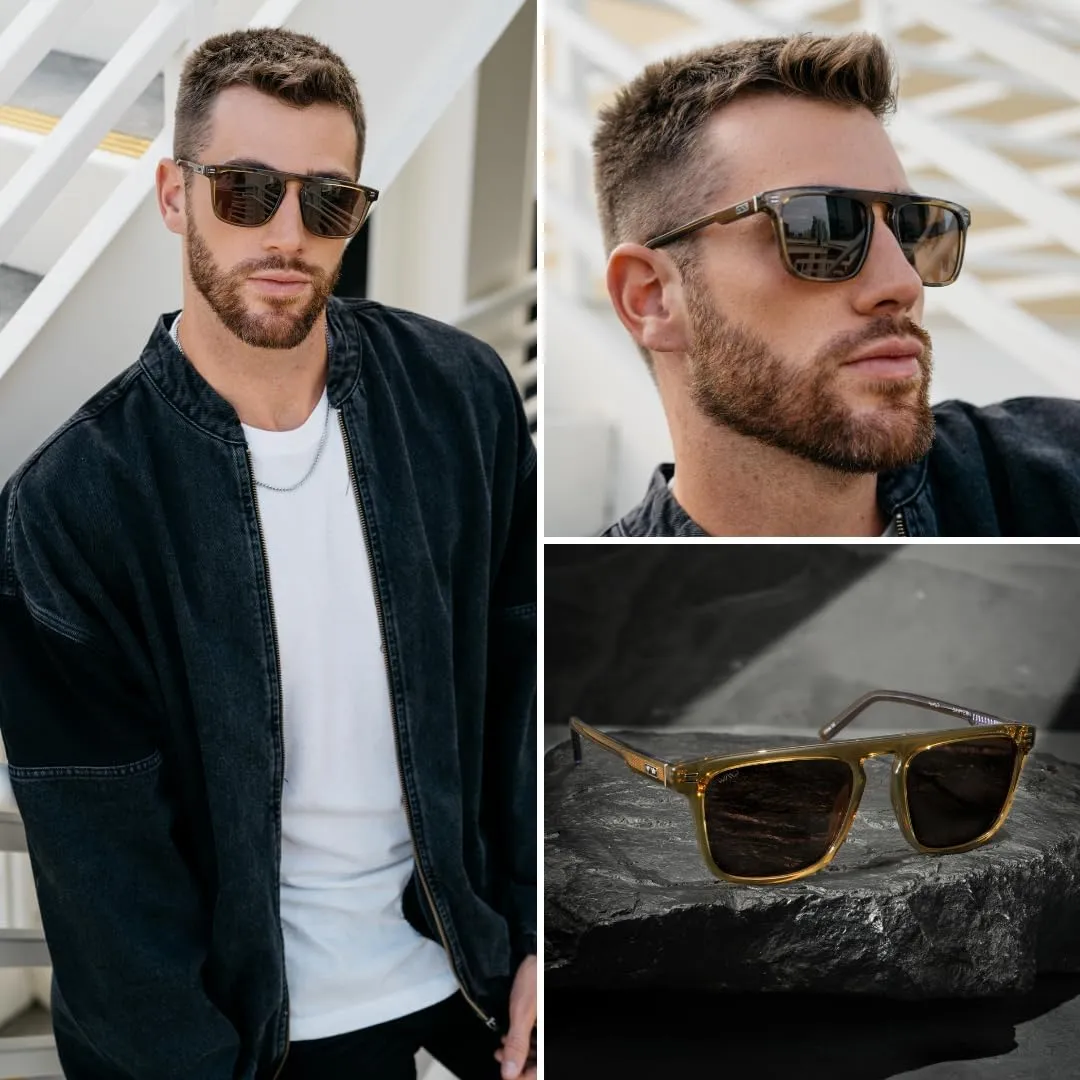 WMP Eyewear - Men's Polarized Bold Geometric Flat Top, Key Hole Design, Acetate Frame Sunglasses