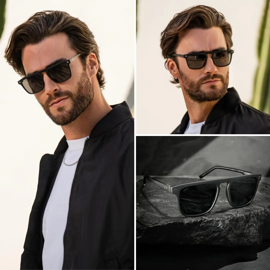 WMP Eyewear - Men's Polarized Bold Geometric Flat Top, Key Hole Design, Acetate Frame Sunglasses