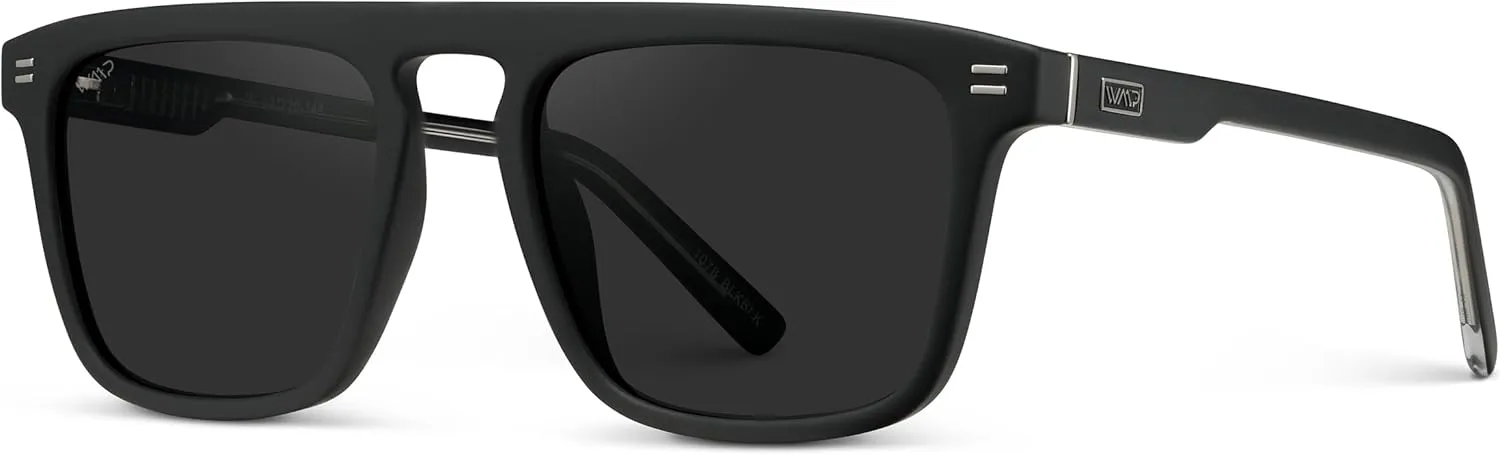 WMP Eyewear - Men's Polarized Bold Geometric Flat Top, Key Hole Design, Acetate Frame Sunglasses