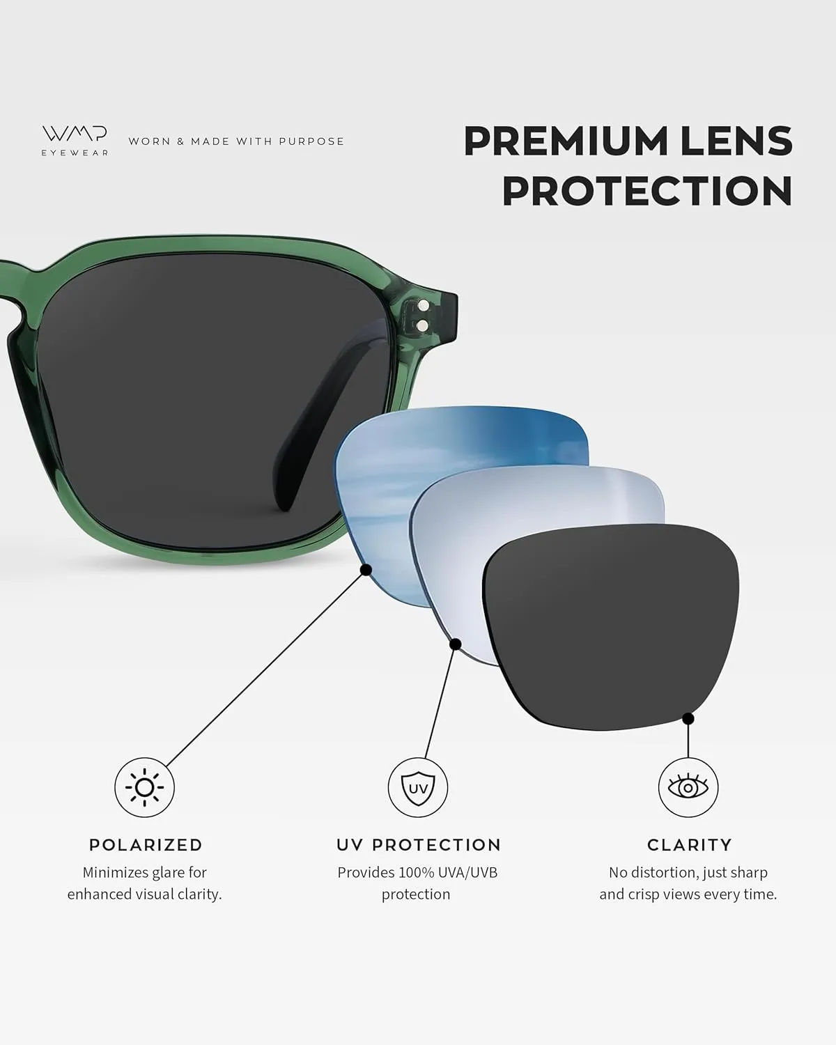 WMP Eyewear - Men's Polarized Square Sunglasses, Wide Fit: Modern Retro Style with Unique Color Combos