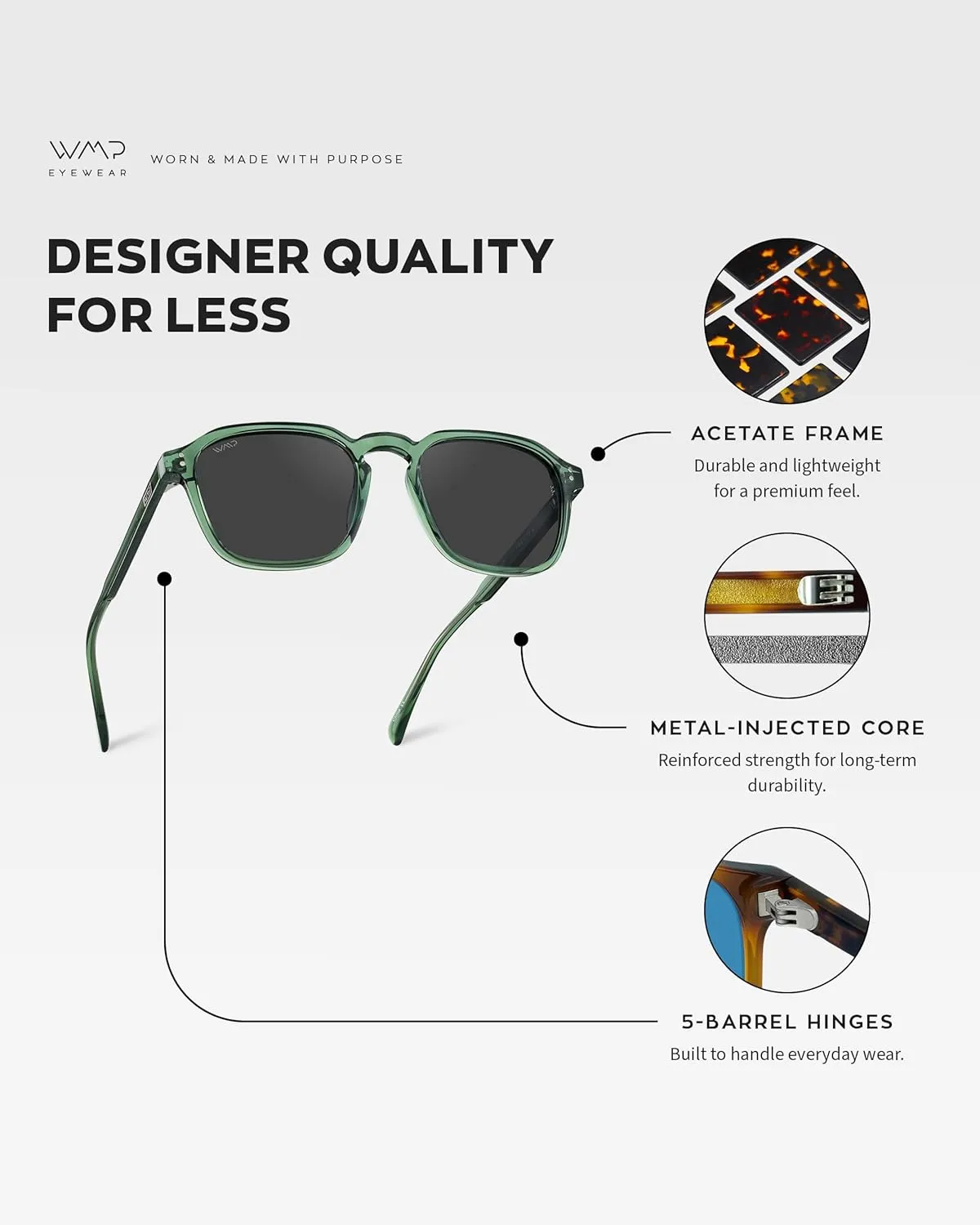 WMP Eyewear - Men's Polarized Square Sunglasses, Wide Fit: Modern Retro Style with Unique Color Combos
