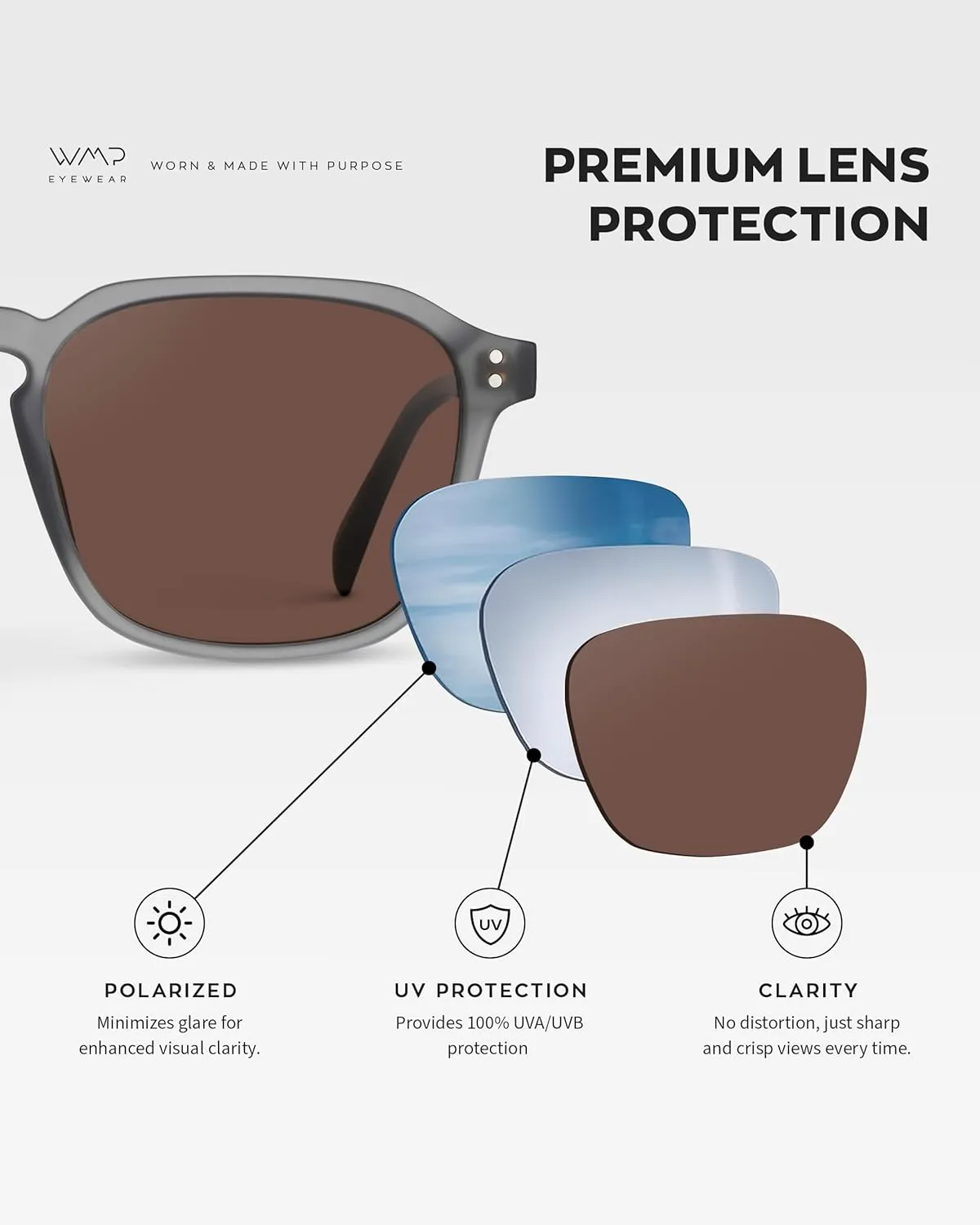WMP Eyewear - Men's Polarized Square Sunglasses, Wide Fit: Modern Retro Style with Unique Color Combos
