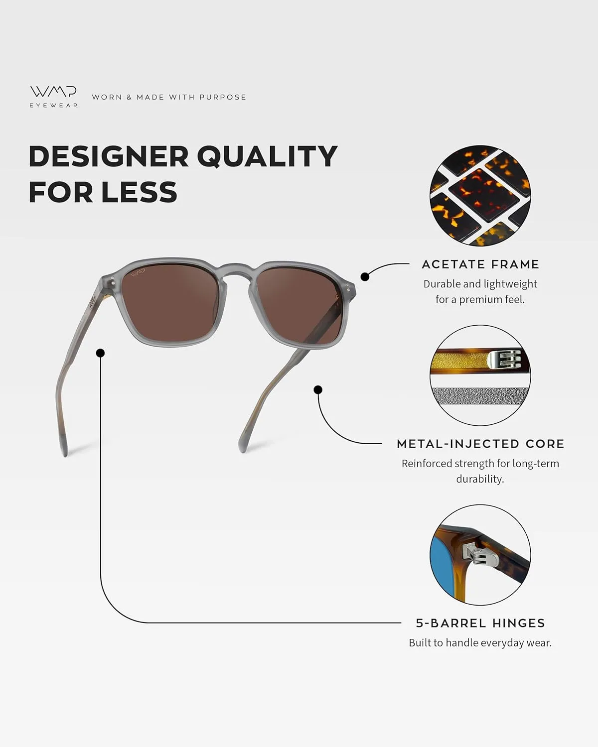 WMP Eyewear - Men's Polarized Square Sunglasses, Wide Fit: Modern Retro Style with Unique Color Combos