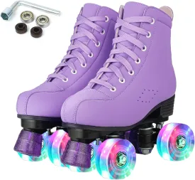 YYW Roller Skates for Women Girls High Top Shoes Men Double Row Shiny Four Wheel Unisex PU Roller Derby Skates for Kid Beginner Indoor Outdoor