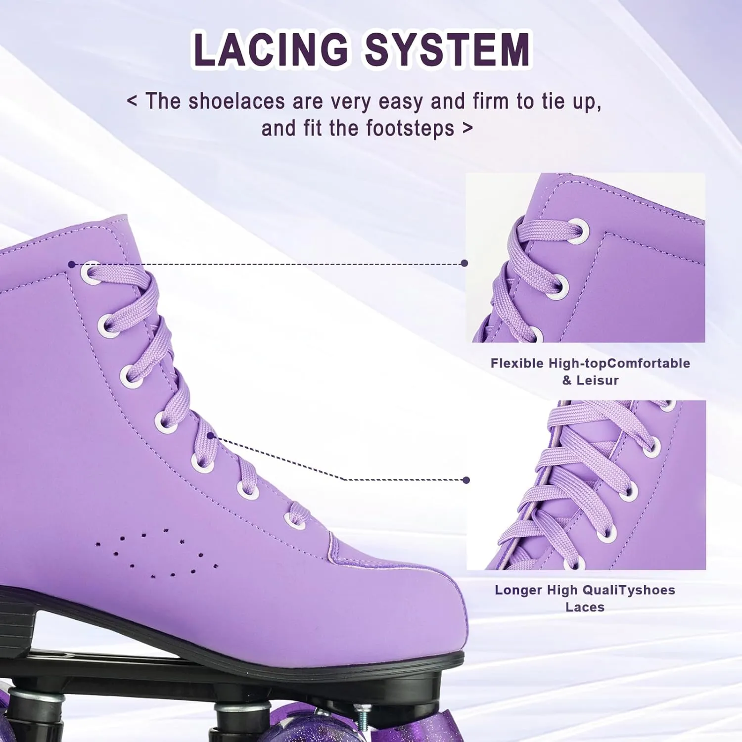 YYW Roller Skates for Women Girls High Top Shoes Men Double Row Shiny Four Wheel Unisex PU Roller Derby Skates for Kid Beginner Indoor Outdoor