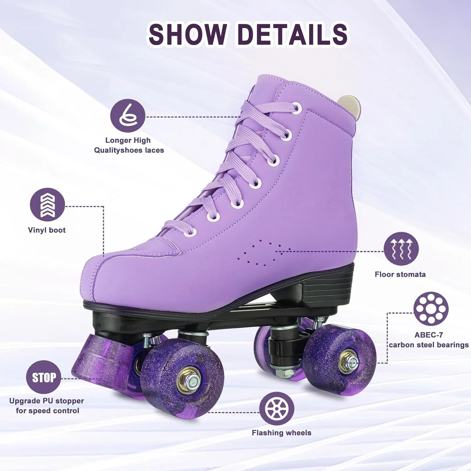YYW Roller Skates for Women Girls High Top Shoes Men Double Row Shiny Four Wheel Unisex PU Roller Derby Skates for Kid Beginner Indoor Outdoor